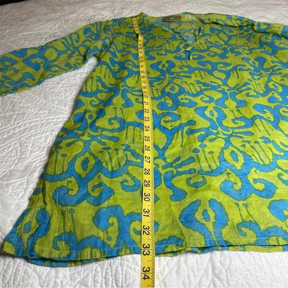 Rock Flower Paper Tunic Swim Cover Up Size Large Blue & Green - Picture 9 of 9